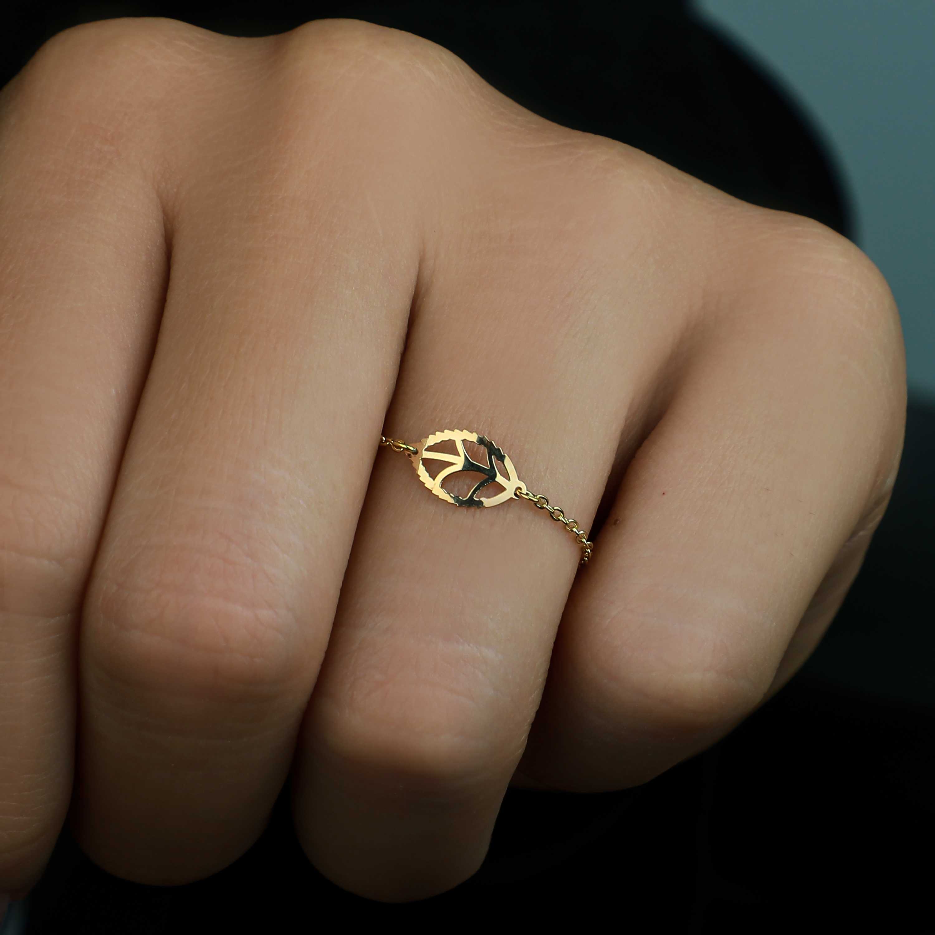 18k gold chain ring, Turkish made - (H-1038)